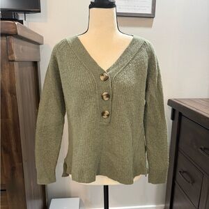 Madewell Sage Green Merino Wool Blend V-Neck Sweater